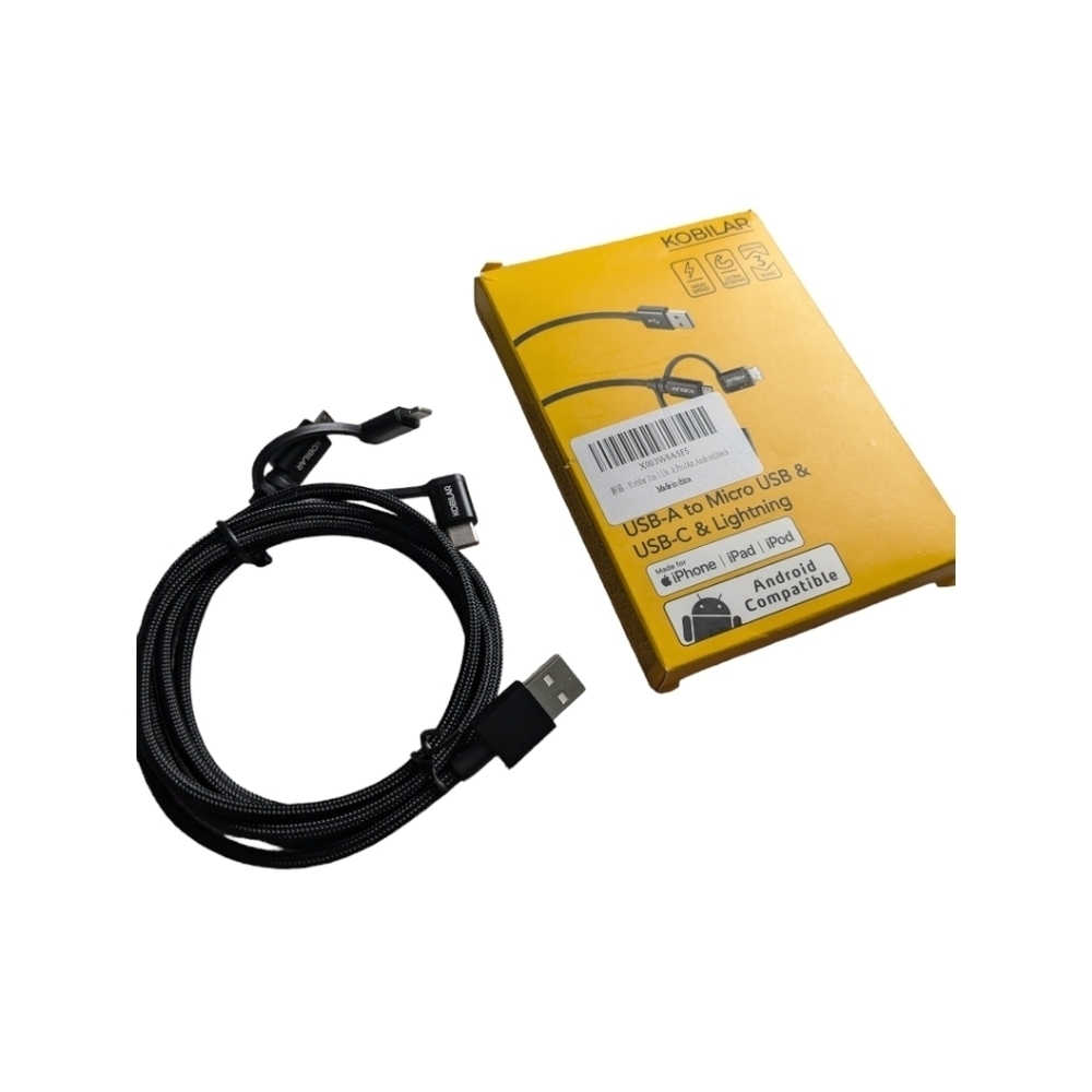 USB-A to Micro USB & USB-C & Lightning. Kobilar 3 in 1 Cable. NWOT.